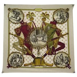 Hermès-VINTAGE HERMES SCARF NAPOLEON P. LEDOUX SQUARE 90 SILK EMBROIDERED BEIGE SCARF-Beige