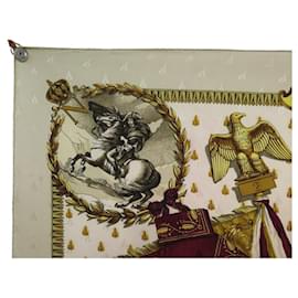 Hermès-VINTAGE HERMES SCARF NAPOLEON P. LEDOUX SQUARE 90 SILK EMBROIDERED BEIGE SCARF-Beige