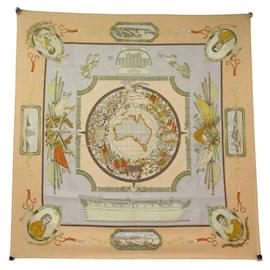 Hermès-HERMES SCARF LE GEOGRAPHE LAROCHE 90 CM IN BROCADE SILK-Multiple colors