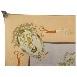 Hermès-HERMES SCARF LE GEOGRAPHE LAROCHE 90 CM IN BROCADE SILK-Multiple colors