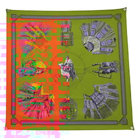 Hermès-HERMES DESERT LEATHER SCARF OF LA PERRIERE ORANGE SILK SCARF-Orange