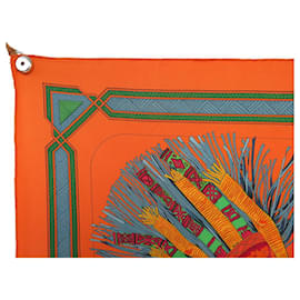 Hermès-HERMES DESERT LEATHER SCARF OF LA PERRIERE ORANGE SILK SCARF-Orange
