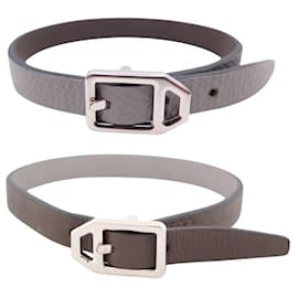 Hermès-HERMES PADDOCK SIMPLE TOUR REVERSIBLE LEATHER BRACELET GRAY ETOUPE BANGLE-Grey
