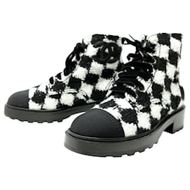 Chanel-NINE CHANEL COMBAT BOOTS G35154 TWEED AND SEQUINS 36.5-Other