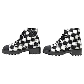 Chanel-NINE CHANEL COMBAT BOOTS G35154 TWEED AND SEQUINS 36.5-Other