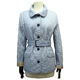 Burberry-BURBERRY COAT QUILTED JACKET S 36 WOMEN SKY BLUE TARTAN-Blue