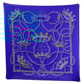 Hermès-HERMES SCARF THE SACRE DU PRINTEMPS IN CASHMERE & SILK BLUE + BOX-Blue