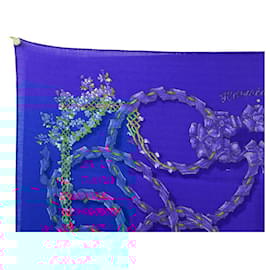 Hermès-HERMES SCARF THE SACRE DU PRINTEMPS IN CASHMERE & SILK BLUE + BOX-Blue