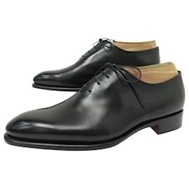 Santoni-NINE SANTONI ONE CUT OXFORD SHOES LEATHER 9 IT 44 FR SHOE TREE-Black