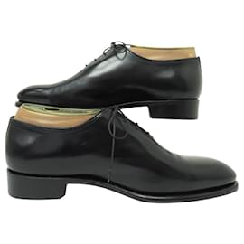 Santoni-NINE SANTONI ONE CUT OXFORD SHOES LEATHER 9 IT 44 FR SHOE TREE-Black