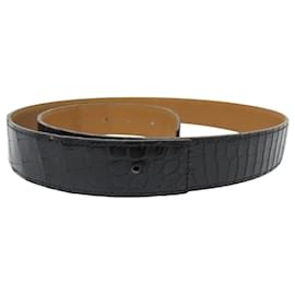 Hermès-VINTAGE HERMES CROCODILE ALLIGATOR LEATHER BELT T85 32MM-Black