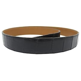 Hermès-VINTAGE HERMES CROCODILE ALLIGATOR LEATHER BELT T85 32MM-Black
