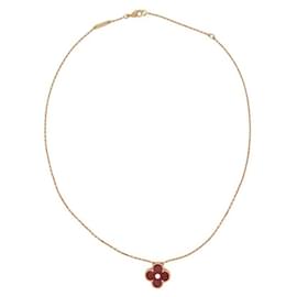 Van Cleef & Arpels-NINE VAN CLEEF & ARPELS VINTAGE ALHAMBRA 18K ROSE GOLD CORALINE & DIAMOND NECKLACE-Golden