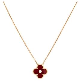 Van Cleef & Arpels-NINE VAN CLEEF & ARPELS VINTAGE ALHAMBRA 18K ROSE GOLD CORALINE & DIAMOND NECKLACE-Golden