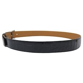 Hermès-HERMES BELT STEEL BUCKLE PALLADIUM CROCODILE LEATHER POROSUS BLACK T87-Black