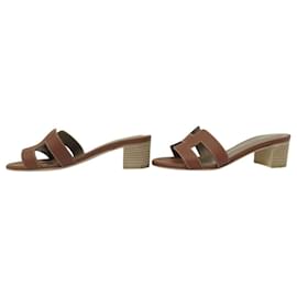 Hermès-NINE HERMES SHOES OASIS SANDALS H071002Z BROWN LEATHER 34 + BOX-Brown