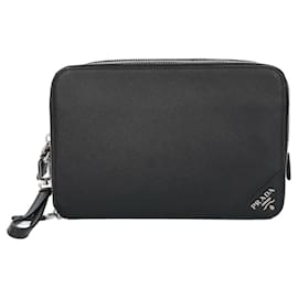 Prada-Prada Saffiano Second Bag Leather Clutch-Black