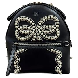 Fendi-Fendi Ribbon & Pearl Backpack-Black,White