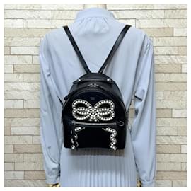 Fendi-Fendi Ribbon & Pearl Backpack-Black,White