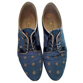 Autre Marque Scarpe stringate ricamate in pelle e tela nero blu navy Nero Blu navy