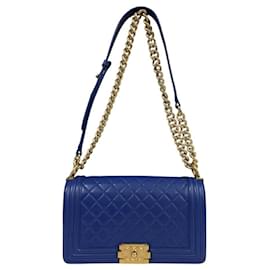 Chanel-Chanel Boy Shoulder Bag in Blue Leather-Blue