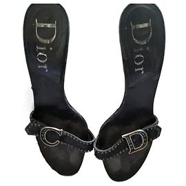 Mules Christian Dior Pretas em Couro e Camurça Preto