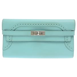 Hermès-Portefeuille Hermes Kelly en Blue Atoll-Bleu