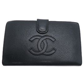 Carteira Longa Chanel em Couro de Bezerro Texturizado Preto Preto