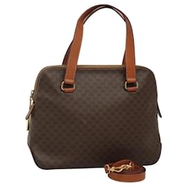 Céline-CELINE Macadam Canvas Hand Bag PVC Leather 2way Gold Brown Auth ki5507-Brown,Golden
