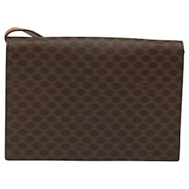 Céline-CELINE Macadam Canvas Shoulder Bag PVC Leather Brown Gold Auth BD908-Brown,Golden
