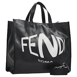 Fendi-FENDI Tote Bag Coated Canvas 2way Black Silver Auth MY167-Black,Silvery
