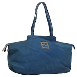 Fendi-FENDI Tote Bag Leather Blue Gold Auth MY140-Blue,Golden