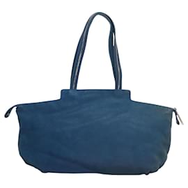 Fendi-FENDI Tote Bag Leather Blue Gold Auth MY140-Blue,Golden