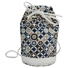 Céline-CELINE Shoulder Bag Canvas Blue Beige white Auth EC472-White,Blue,Beige