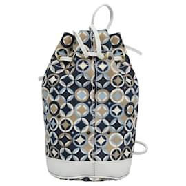 Céline-CELINE Shoulder Bag Canvas Blue Beige white Auth EC472-White,Blue,Beige