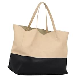 Céline-CELINE Horizontalkava Tote Bag Leather Beige Black Auth hk2163-Black,Beige