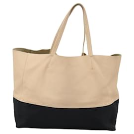 Céline-CELINE Horizontalkava Tote Bag Leather Beige Black Auth hk2163-Black,Beige