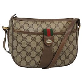 GUCCI GG Supreme Web Sherry Line Borsa PVC Beige Oro 89 02 032 Auth BA728 Beige D'oro