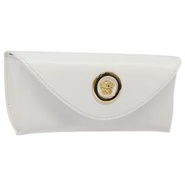 Estojo de óculos de couro branco Gianni Versace Medusa Auth am8038 Branco