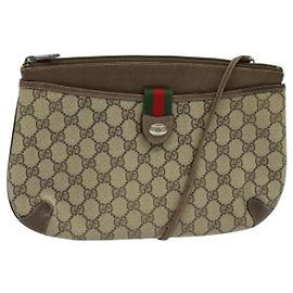GUCCI GG Supreme Web Sherry Line Borsa PVC Beige Oro 39 02 026 Auth bs23685 Beige D'oro