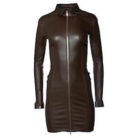 Autre Marque-Aphero, brown leather dress-Brown