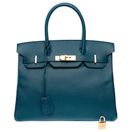 Hermès-HERMES Birkin 30 Bag in Blue Leather - 102596-Blue