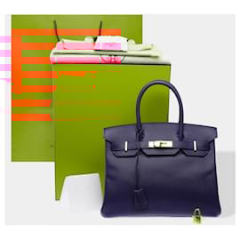 Hermès-HERMES Birkin 30 Bag in Blue Leather - 102596-Blue