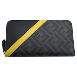 Fendi-Fendi Zucca Round Long Wallet-Black,Yellow