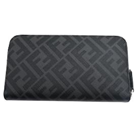 Fendi-Fendi Zucca Round Long Wallet-Black,Yellow