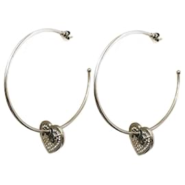 Dolce & Gabbana-Silver steel hoop earrings DOLCE & GABBANA heart with swarovski-Silvery