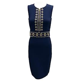 Autre Marque-Michael Kors Collection Navy / Gold Grommet Detail Sleeveless Shift Dress-Navy blue