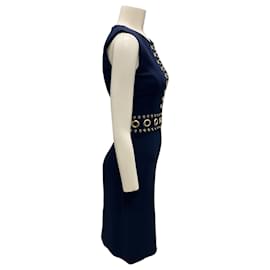 Autre Marque-Michael Kors Collection Navy / Gold Grommet Detail Sleeveless Shift Dress-Navy blue