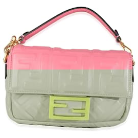 Fendi-Fendi Pink Dalia FF 1974 Nappa Embossed Mini Baguette Bag-Pink