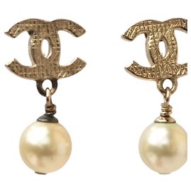 Chanel Mini CC Motif Gold Stud Earrings Golden
